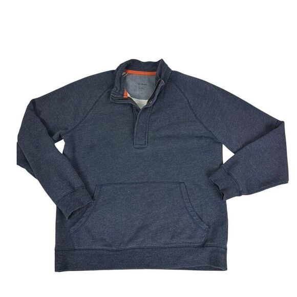 LL Bean Mens Medium Blue Snap 1/4 Zip Casual Pullover  288036 - Picture 3 of 8